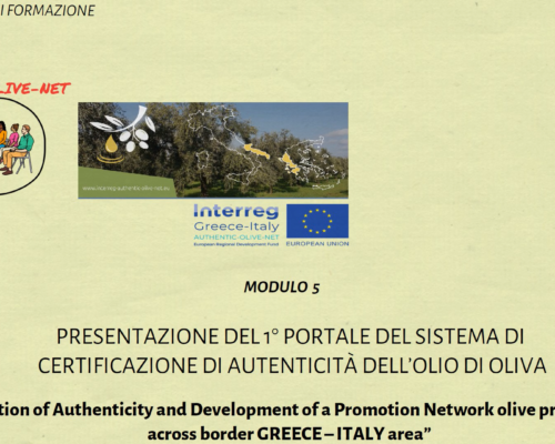 Modulo 5: Presentazione Del 1 Portale Del Sistema Di Certificazione Di Autenticita Dell’ Olio di Oliva